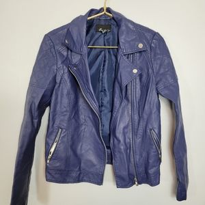Small Forever 21 Faux Vegan Leather Jacket Blue Quilted